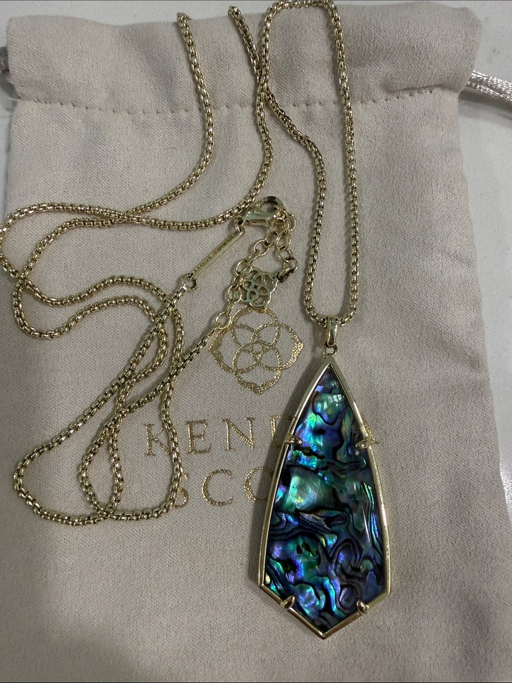 Kendra Scott Gold Iridescent Abalone Teardrop Pendant Necklace